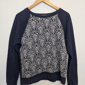 J. Crew Women's Size M Navy Blue White Damask Kaleidoscope Crewneck